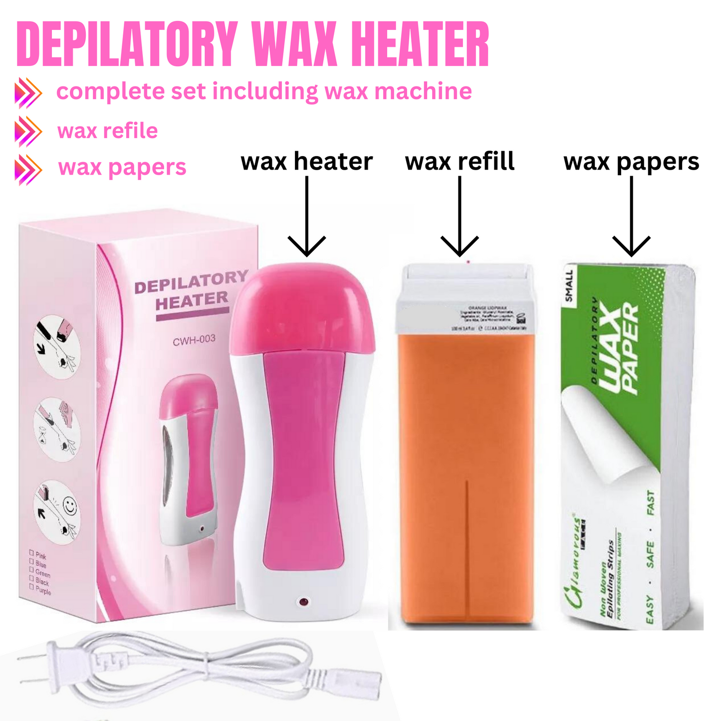 3-in-1 Depilatory Wax Heater & Roll-On Epilator – Full-Body Hair Removal for Smooth Skin