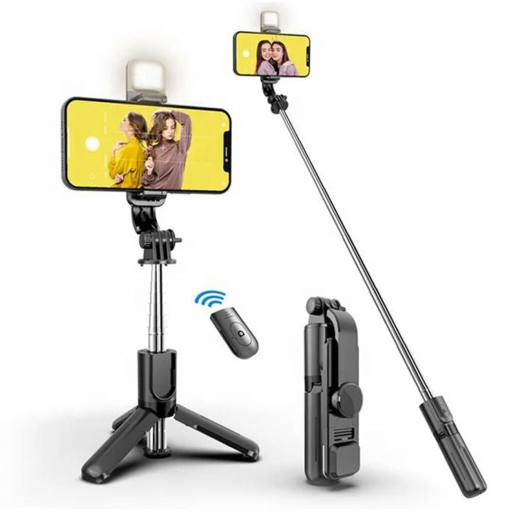 4-in-1 Wireless Selfie Stick Tripod with Light & Bluetooth Remote (70cm)