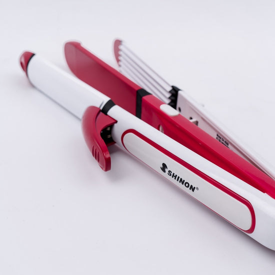 Shinon SH-8775 3-in-1 Professional Hair Styler: Straightener, Curler & Crimper with Ceramic Coating