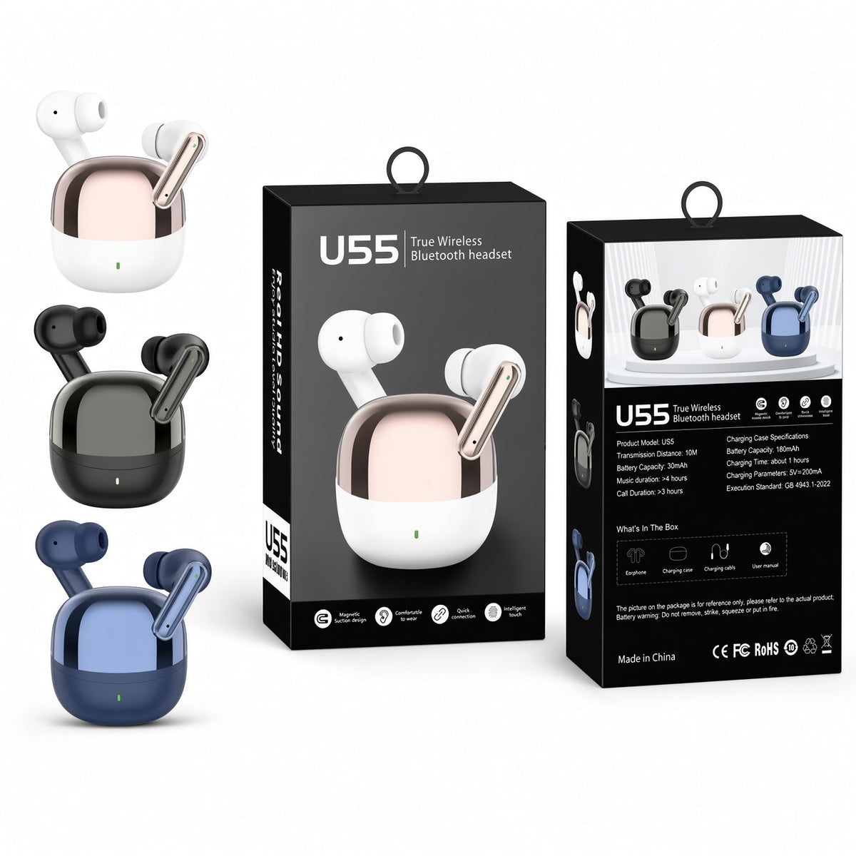 U55 Ultra 8K Sound True Wireless Bluetooth Earbuds | HD Stereo Sound, Touch Control, Noise Reduction & Long Battery Life