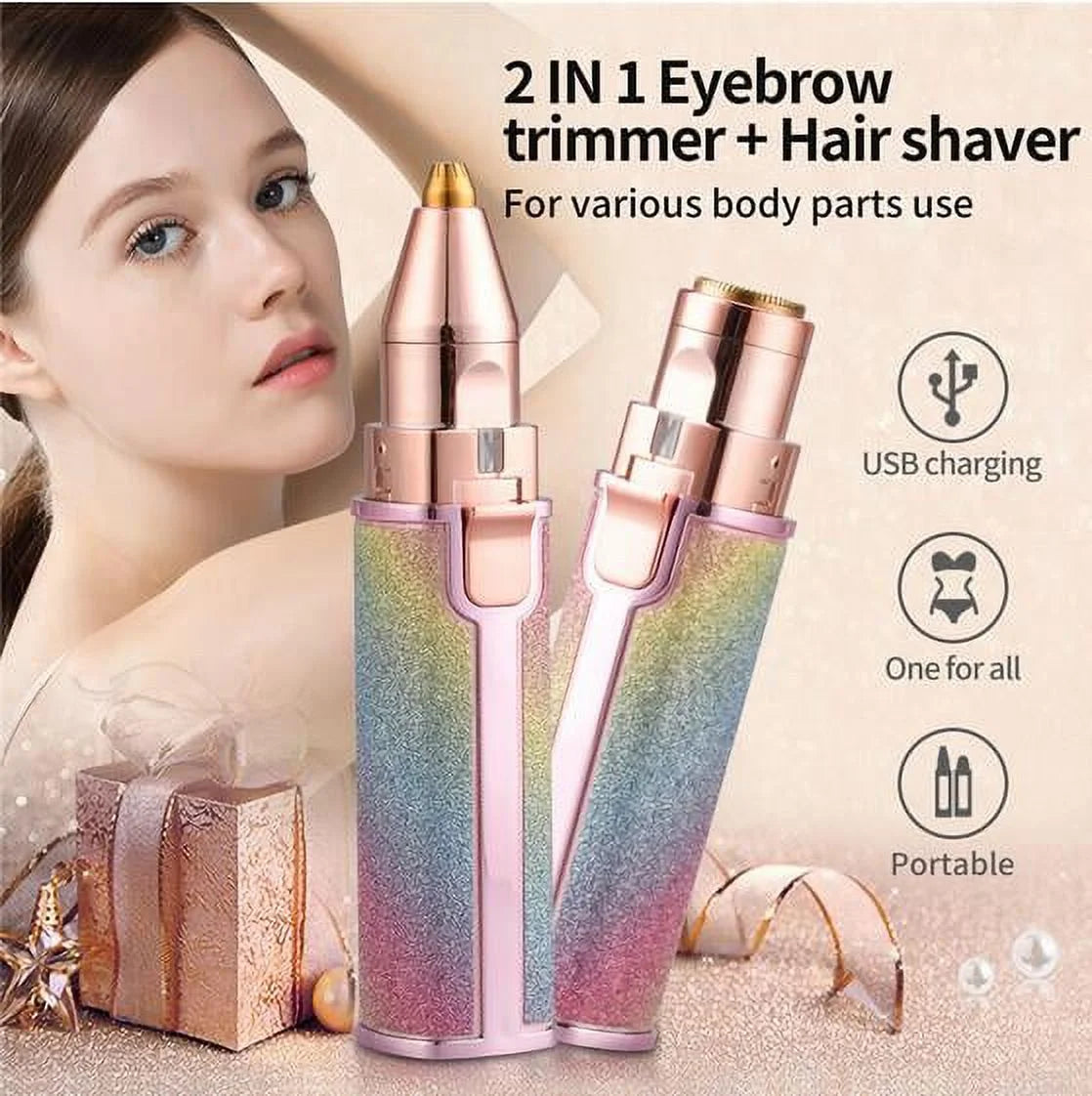 Rechargeable Flawless 2 in 1 Eye Brow And Facial Hair Remover Machine