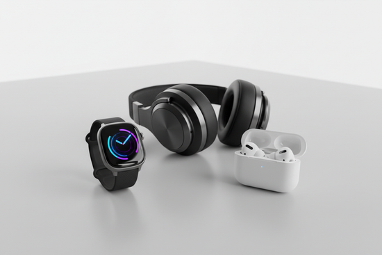 MAKE AN IMAGE INLCUDING SMART WATCHES, AIRPODS PRO 2 AND HEADPHONES
